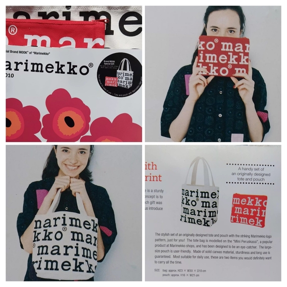 NWOT Marimekko 1 White Logo Tote Bag and 1 Red Zipper Pouch Set - Picture 2 of 7